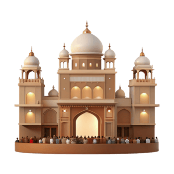 Islamic Architecture A Detailed View of a Mosque with Minarets and a Large Gathering of People png