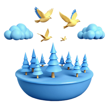 3D Illustration of Birds Flying Over a Blue Forest png