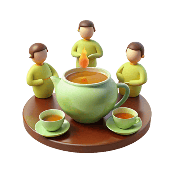 3D Illustration of Teapot with 3 People Around It png