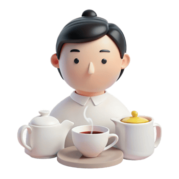 3D Character Enjoying a Cup of Tea png
