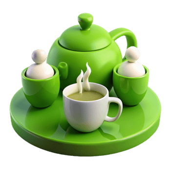 Green Teapot, Teacup, and Sugar Bowl on a Tray png