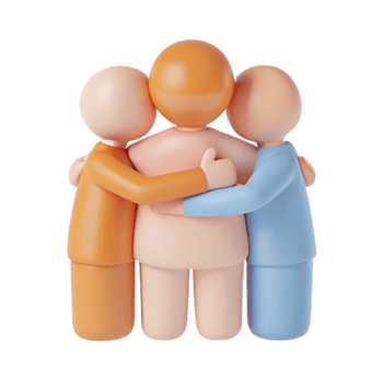 Group Hug Three 3D Characters Embracing Each Other png