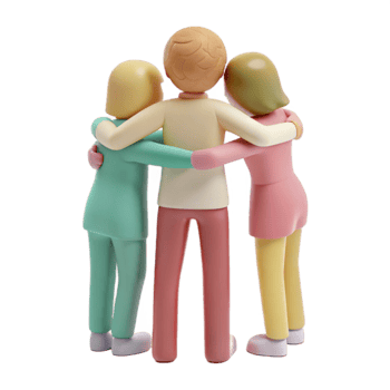 Three Cartoon Characters Embracing in a Group Hug png