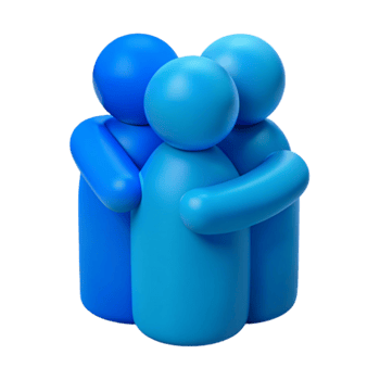 Group Hug Three Blue Figures Embracing png