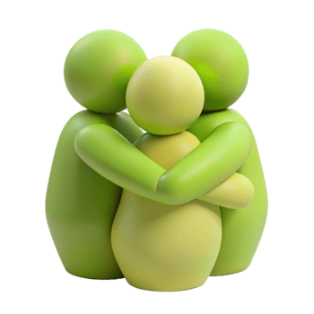 Green and Yellow 3D Figures Embracing png