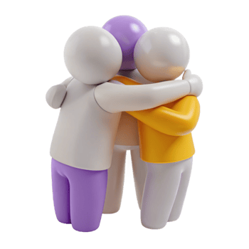 Three Friends Embracing in a Group Hug, Illustrating Unity and Support png