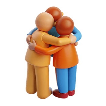 Three Cartoon Figures Hugging png