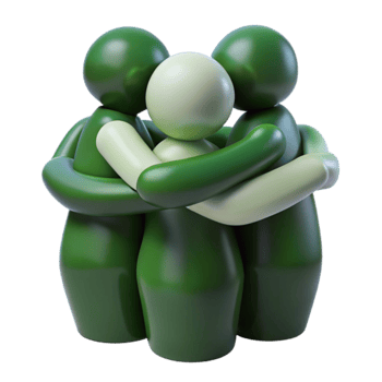 Three Green Figures Embracing in a Circle png