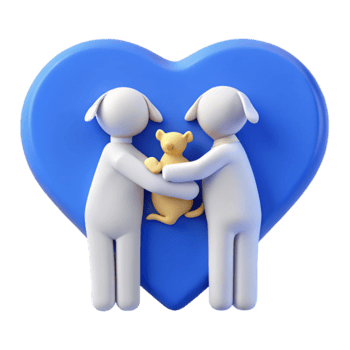 Two 3D Characters Holding a Small Animal Inside a Blue Heart png