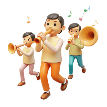 Three Cartoon Characters Playing Musical Instruments png