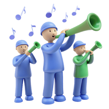 Three Cartoon Characters Playing Musical Instruments png