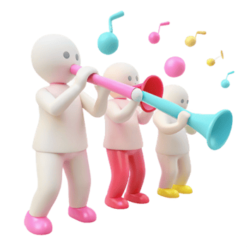 Three Cartoon Characters Playing Musical Instruments png