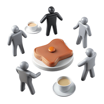 Group of Figures Around Toast and Coffee png