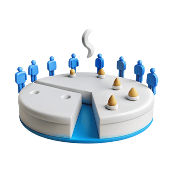 3D Pie Chart with People and a Rising Graphic png