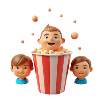 Cartoon Characters Enjoying Popcorn png