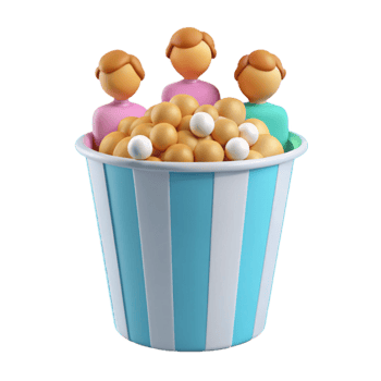 Group of 3D Characters in a Popcorn Bucket png