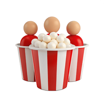 Three Red and White Striped Buckets Filled with Popcorn png