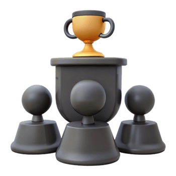 Teamwork and Success A Trophy Stands Tall Above Three Figures png