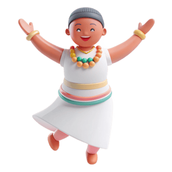 Joyful 3D Character with Open Arms and Colorful Accessories png
