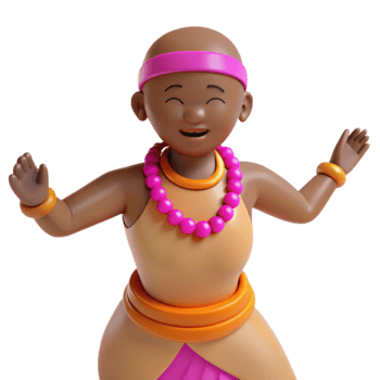 Smiling 3D Character with Pink Beads and Orange Bracelets png