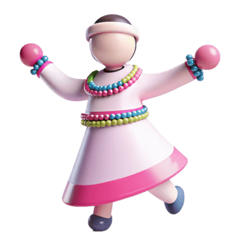 3D Cartoon Character in Pink Dress with Beads png