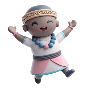 Cheerful 3D Cartoon Character of a Person Wearing Traditional Clothing png