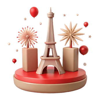 Eiffel Tower with Fireworks and Balloons png
