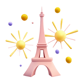 Eiffel Tower with Sunbursts and Spheres png