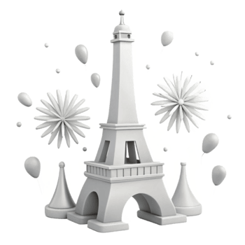 Eiffel Tower with Fireworks and Balloons png