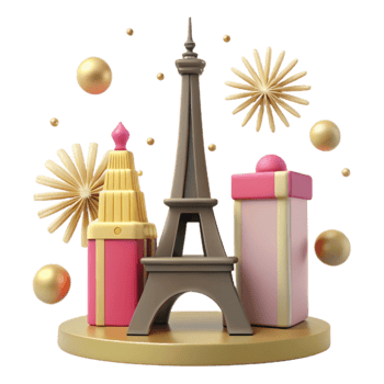 Eiffel Tower with Gifts and Festive Decorations png