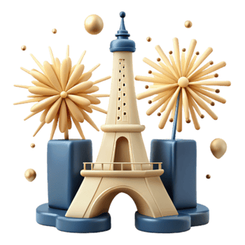3D Render of Eiffel Tower with Fireworks png