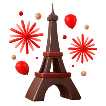 Eiffel Tower with Fireworks and Balloons png