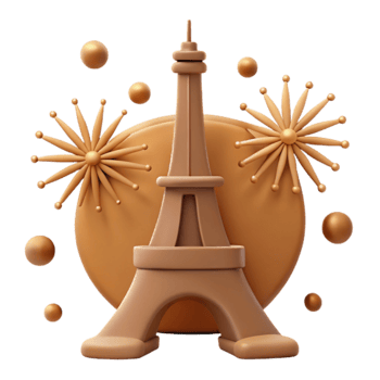 3D Render of Eiffel Tower with Fireworks png