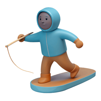 3D Cartoon Character Snowboarding png