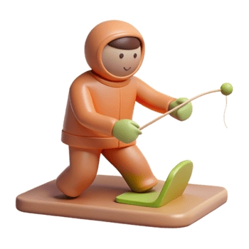 3D Cartoon Character Skiing on a Snowboard png
