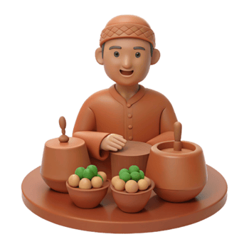 3D Illustration of a Man Selling Food from a Stall png