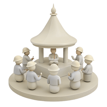3D Render of People Gathering Around a Structure png