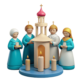3D Render of People Surrounding Church with Lit Candles png