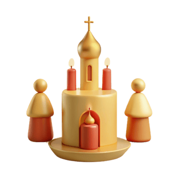 3D Render of a Small Church with Two Figures and Burning Candles png