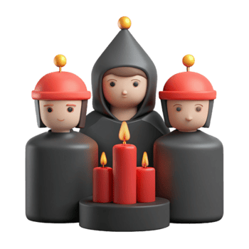 Three 3D Characters With Candles png