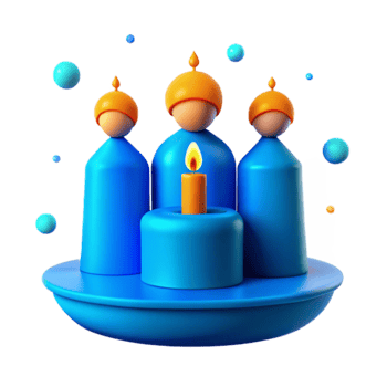 3D Illustration of Three Figures with a Candle on a Blue Platform png