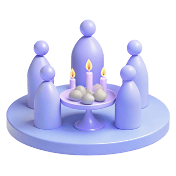 3D Render of a Gathering with Candles and Eggs png