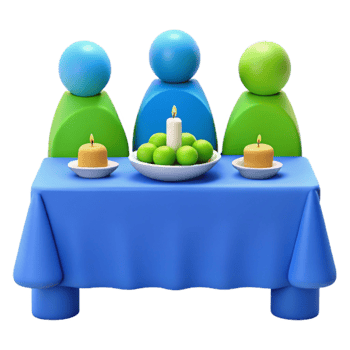 Three People Sitting at a Table with Candles and a Bowl of Fruit png