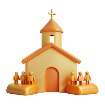 3D Render of a Church with People Outside png