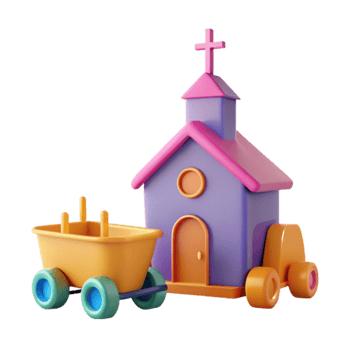 3D Cartoon Illustration of a Church on Wheels png