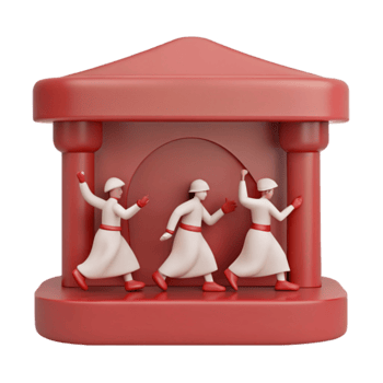 3D Render of People Running Out of a Building png