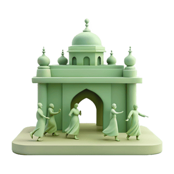 3D Render of People Walking Towards a Mosque png