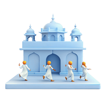 3D Illustration of People Running Towards a Blue Mosque png