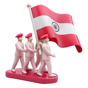 Three Figures Marching with a Waving Flag png