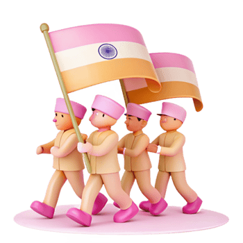 3D Illustration of Four Figures Marching with a Flag png